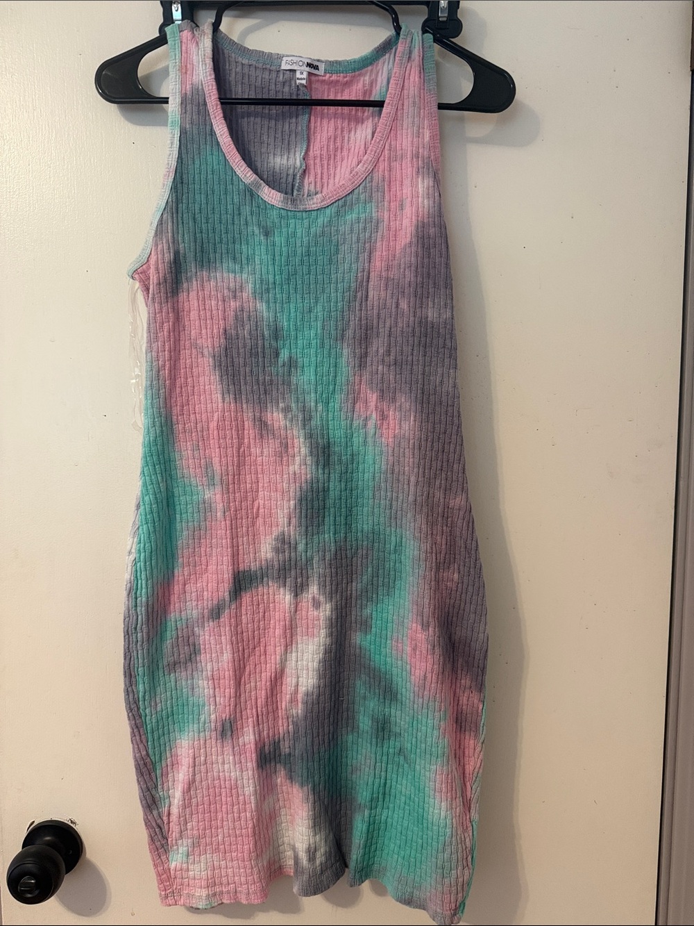 Ribbed Tie-Dye Tank Dress in Pink, Teal & Gray